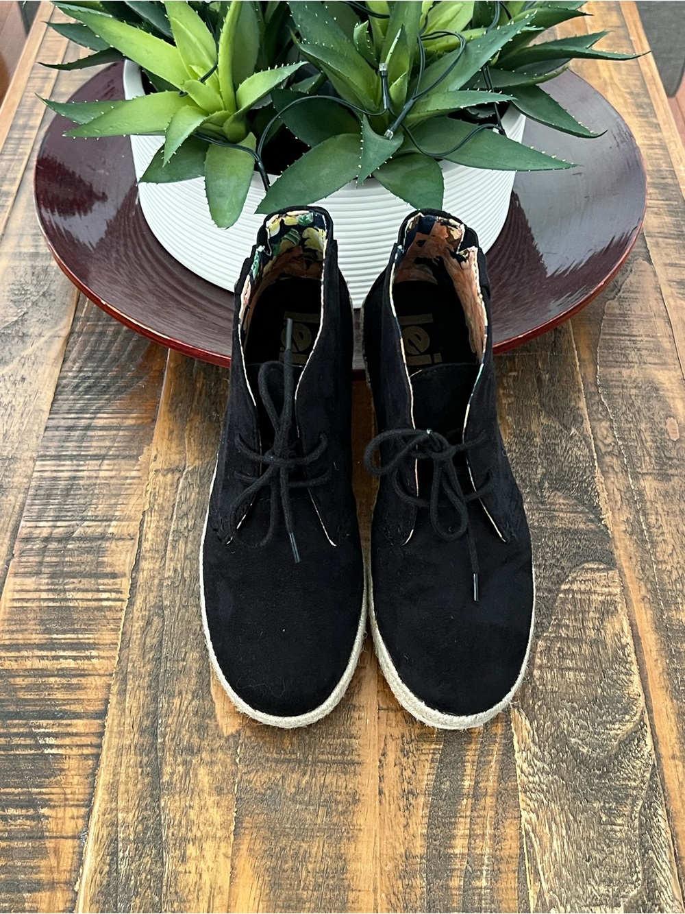 Lei Black Suede Lace-Up Women’s Booties.